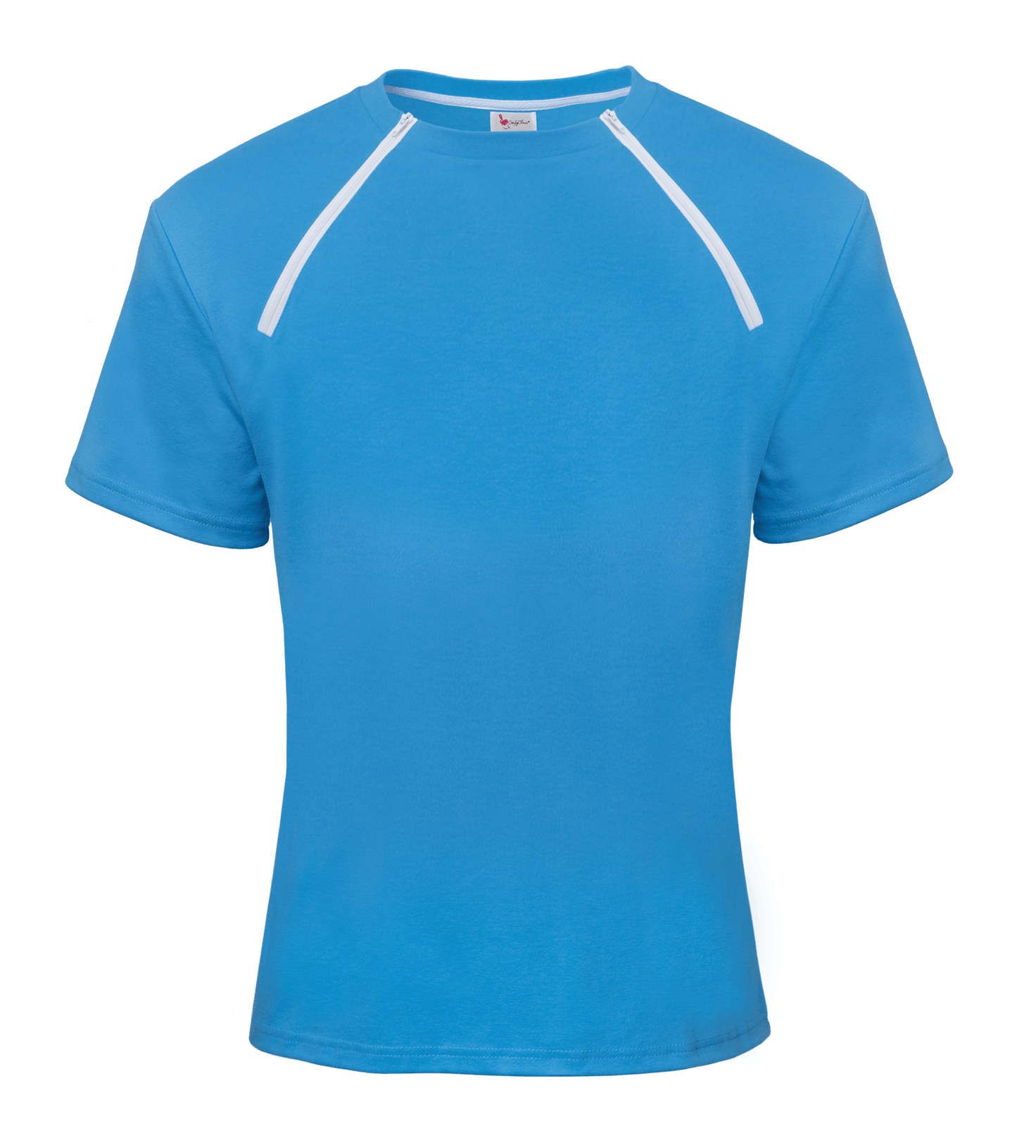 ComfyChemo®CHEMOWEAR and ComfyAccess®INFUSIONWEAR Men's Short Sleeve Blue Chest Access Shirt. Great for chest ports. 