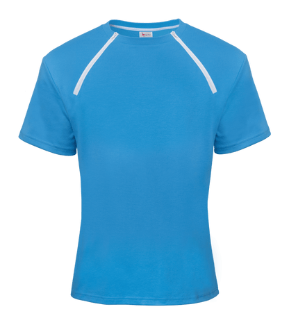 ComfyChemo®CHEMOWEAR and ComfyAccess®INFUSIONWEAR Men's Short Sleeve Blue Chest Access Shirt. Great for chest ports. 