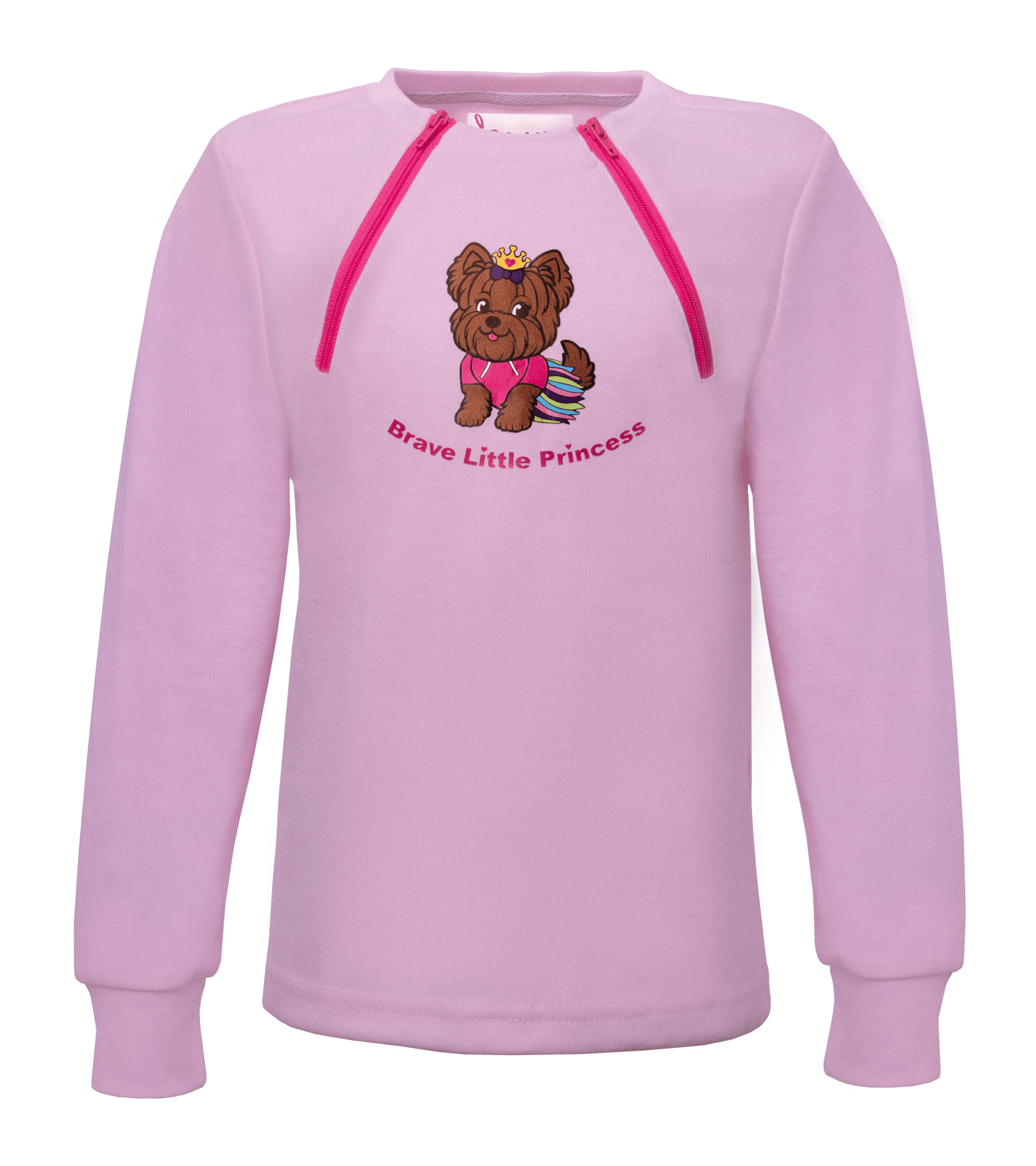 Youth Chest Access Shirt for Chemotherapy with a Brave Little Princess design. 