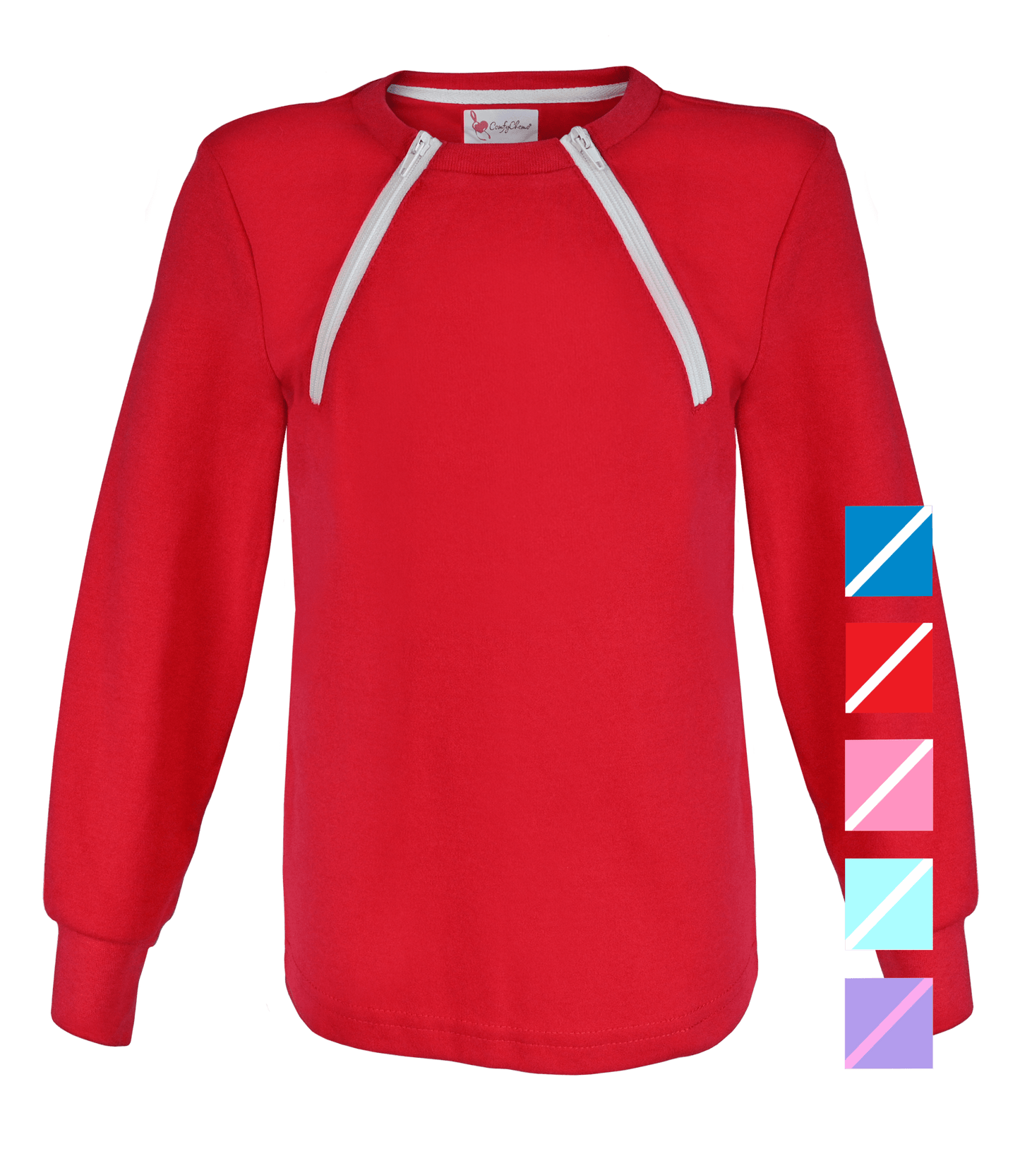 ComfyChemo® Youth Long Sleeve Chest Access Shirt with solid color option color splotch. 