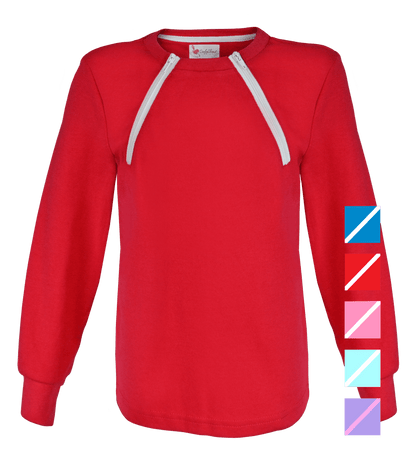 ComfyChemo® Youth Long Sleeve Chest Access Shirt with solid color option color splotch. 