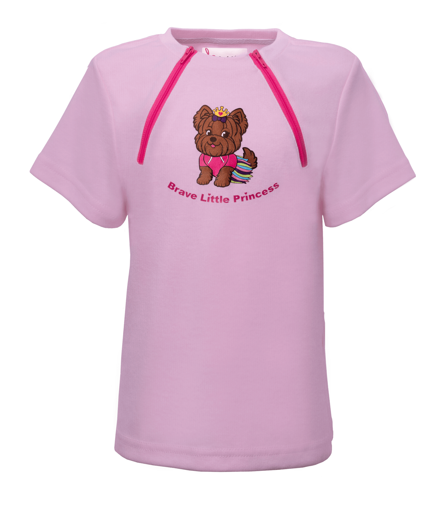 Youth Chest Access Shirt for Chemotherapy with an adorable Brave Little Princess design.