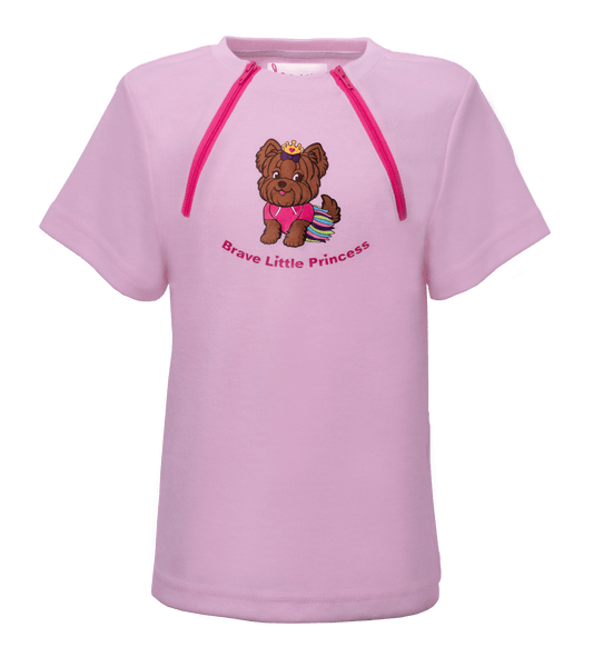 Youth Chest Access Shirt for Chemotherapy with an adorable Brave Little Princess design.