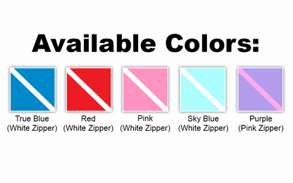 Available color and zipper combinations for ComfyChemo®CHEMOWEAR Chest Access Youth solid color shirts. 