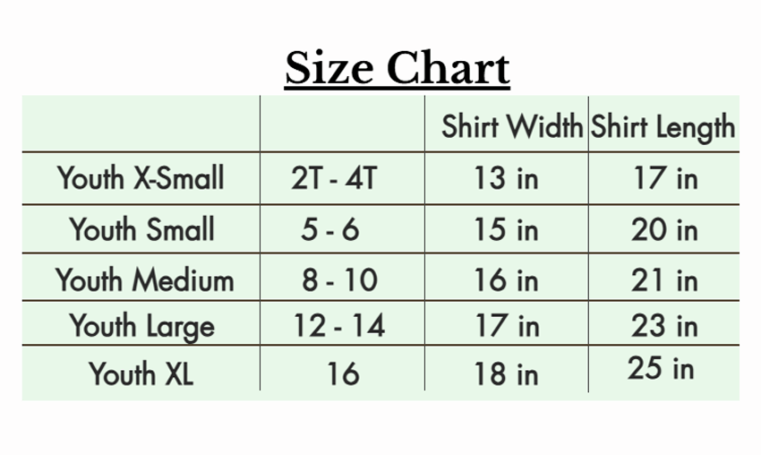ComfyChemo®CHEMOWEAR Youth Size Chart and Measurements.